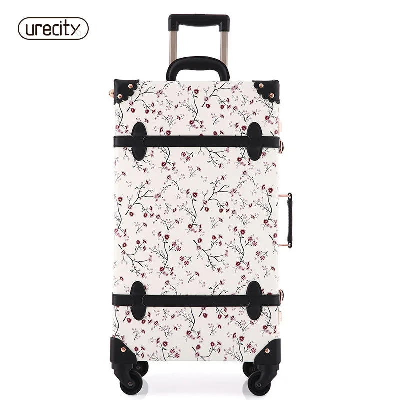 

2018 NEW women floral travel luggage retro suitcase spinnner travel luggage bag rolling floral flower printed digital