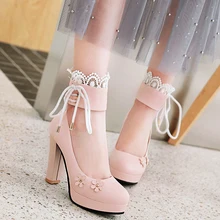 Rimocy/розовые кожаные туфли принцессы с ремешком на щиколотке размера плюс 43; коллекция года; милые женские туфли-лодочки на платформе с очень высоким толстым квадратным каблуком