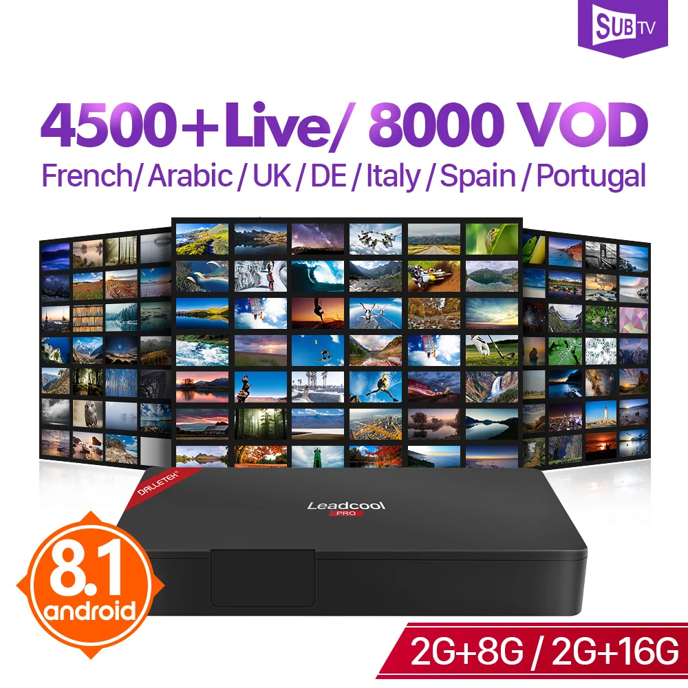 

Leadcool Pro IPTV Box Android 8.1 2G 8G/16G RK3229 Wifi TV Receivers with SUBTV IPTV Code 1 Year France Belgium Arabic IP TV