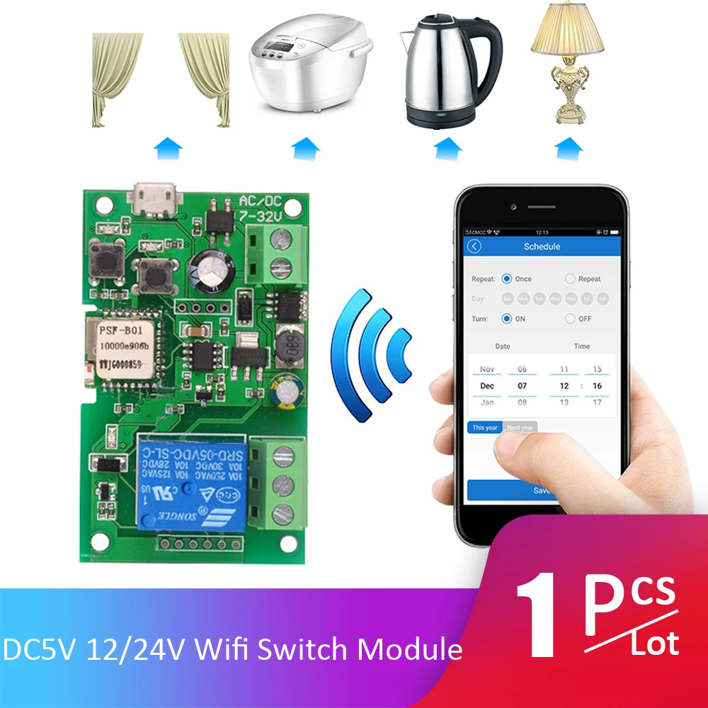 

DC5V 12V 24V 32V Wifi Switch Wireless Relay Module Smart Home Automation Modules Phone APP Remote Control Timer Switch