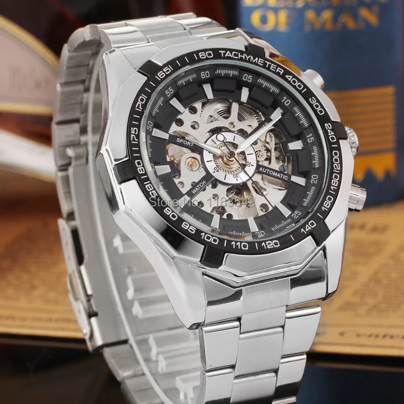 WINNER Men's Watch Wristwatch Automatic Fashion Dress Silver With Stainless Steel Band Smart Hand Wind Bracelet Pagani Design