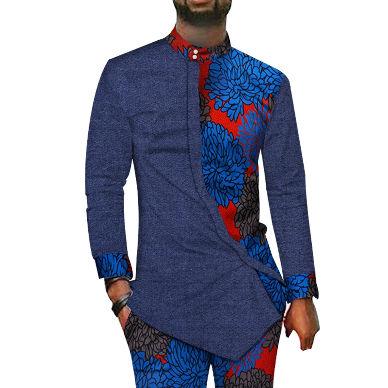 

African Men Suit Long Sleeve Shirt and Pants Set African Print Jacket Trousers Business Formal Party Men's Slim Fit Suits WYN40