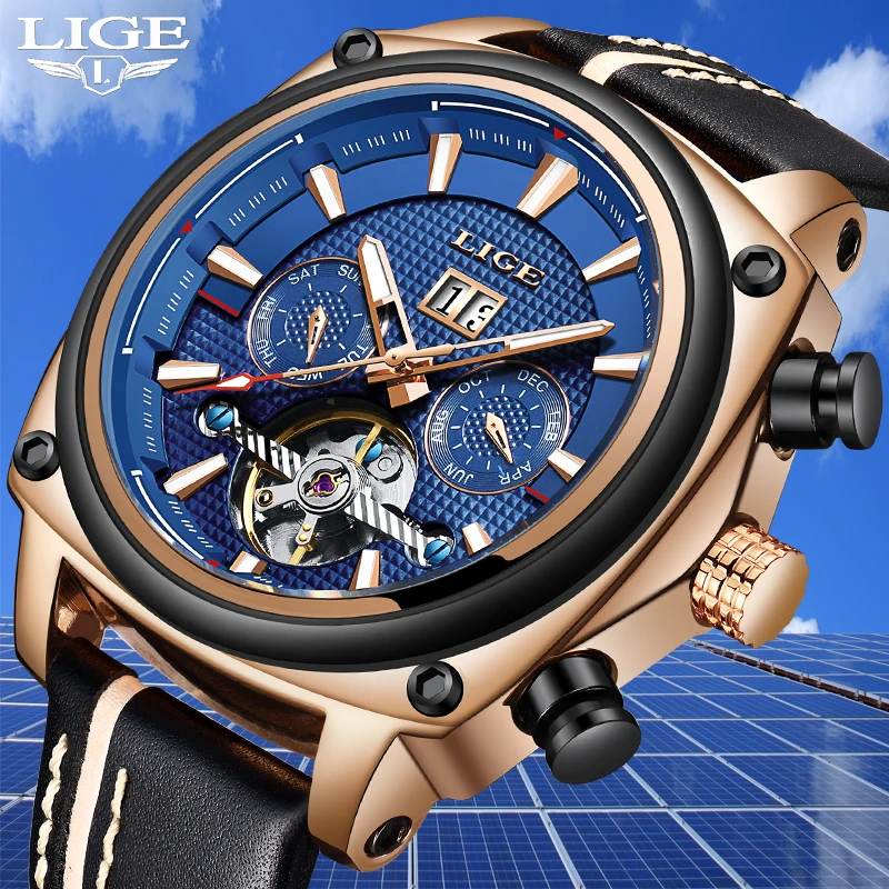 

LIGE New Mens Watches Tourbillon Mechanical Automatic Watch Fashion Sports Stainless Steel Waterproof Date Clock Montre Homme