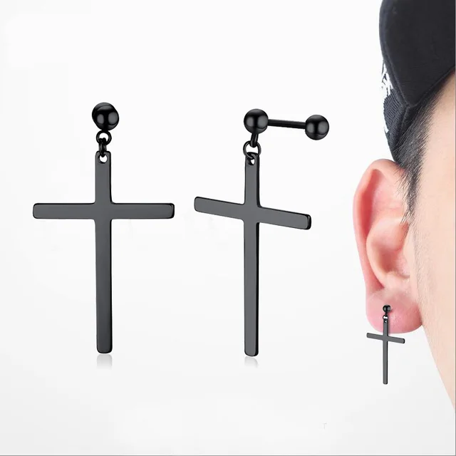 Men S Cross Tragus Helix Cartilage Stud Earrings In Black Piercing Men S Cross Tragus Helix Cartilage Stud Earrings In Black Piercing Ear Bar Barbell Stainless Steel Punk