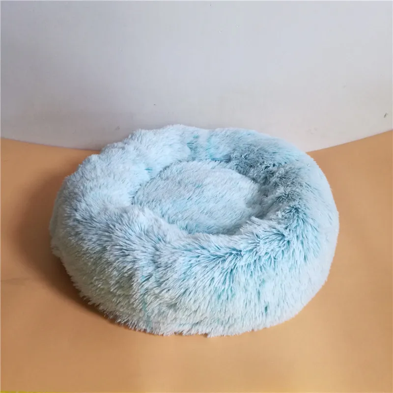 Роскошная кровать для собаки из искусственного меха круглая подушка для пончика для маленьких собак и кошек уютная и удобная зимняя теплая кровать для питомца моющаяся Съемная крышка - Цвет: blue