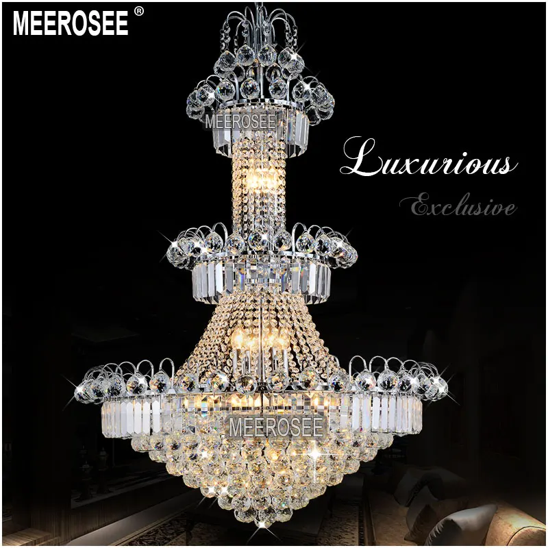 

Silver Crystal Chandelier Lighting Gold Or Silver Lustre Hanging Light For Restaurant Lobby Staircase Large Hotel Light Fixture