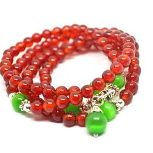 Red Agate Green Buddhist Natural 108 Prayer Beads Mala Bracelet Gemstone Jewelry