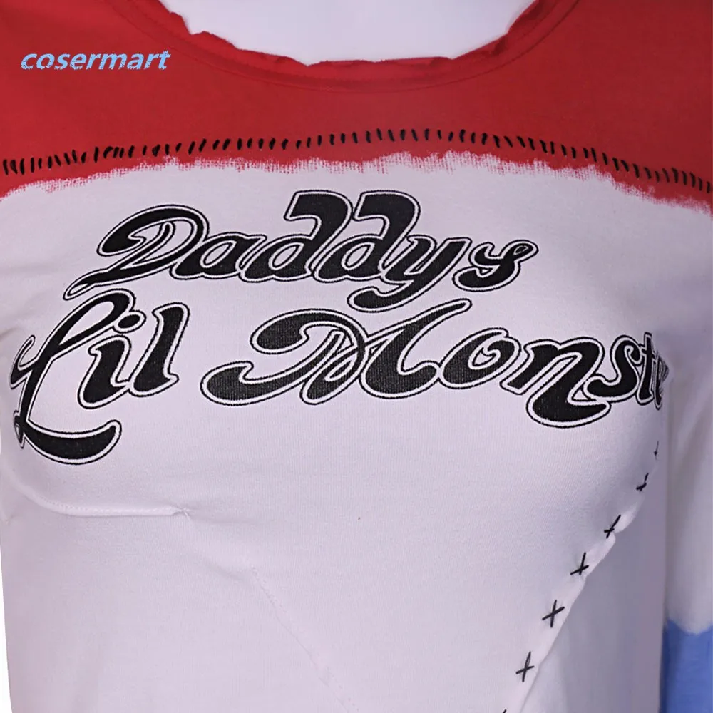 2016 Movie Cosplay Suicide Squad Harley Quinn Costume T Shirt Daddy's Lil Monster  Without Holes Joker Cosplay Costumes Full Set (7)