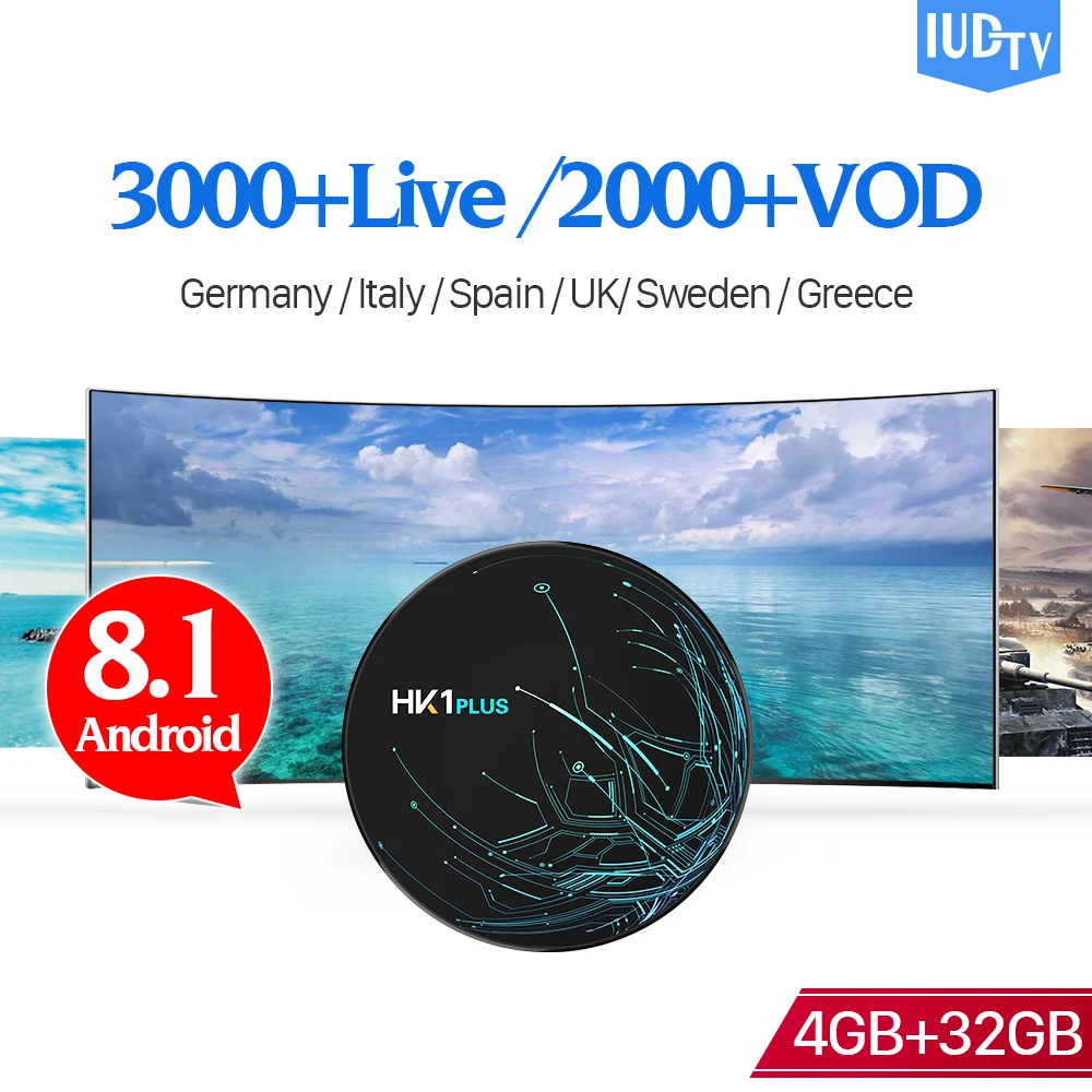

IPTV UK Italy HK1Plus Android 8.1 4G 32G IUDTV IPTV Subscription 1 Year Code Dual-Band WIFI IPTV Sweden France Greece tv box