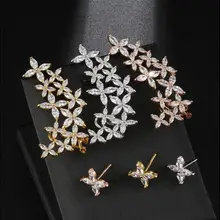 Роскошный AAA кубический цирконий прозрачный цветок Асимметричные для ушей манжеты серьги гвоздики для женщин ювелирные изделия Прямая SP530