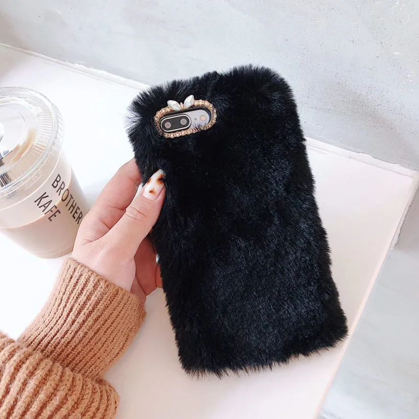 Теплые Меховые чехлы для Huawei Y6 Prime 2019 Y7 Pro Y9 2018 Enjoy 8 9 Plus цветной теплый