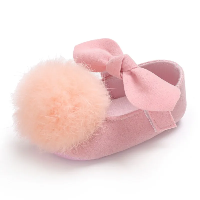 Обувь для маленьких девочек; обувь для малышей; обувь принцессы с бантом и помпонами; обувь для новорожденных из искусственной кожи