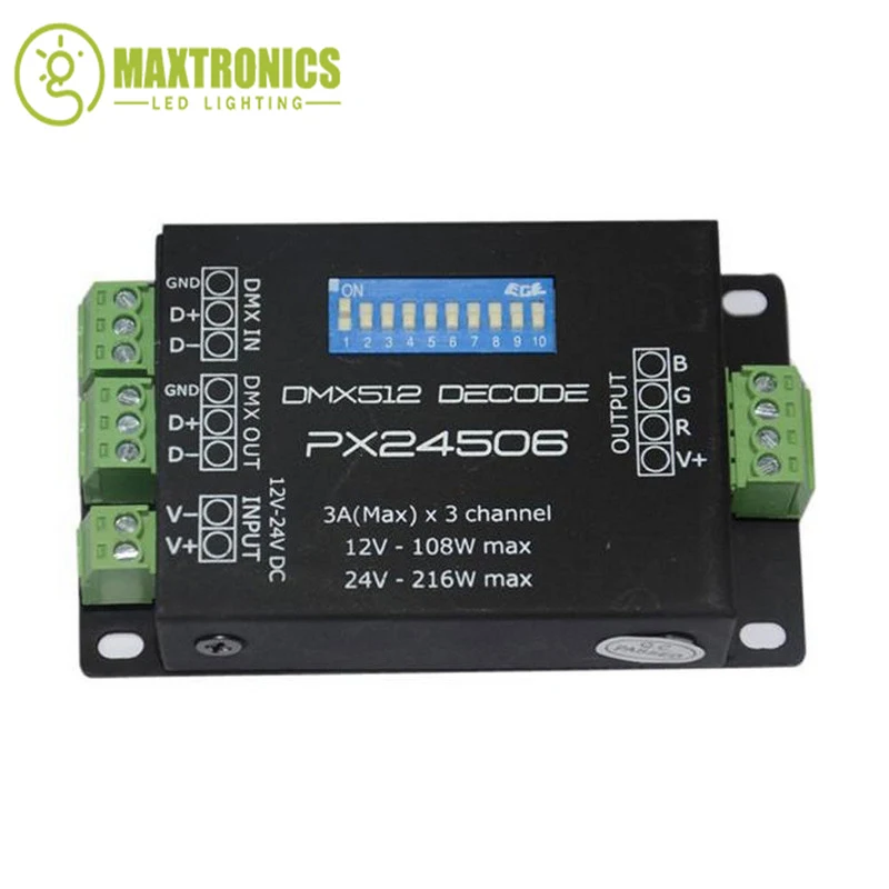 PX24506 12 В-24 В led светодиодный контроллер DMX декодер 512 Декодер Драйвер 9А Усилитель RGB