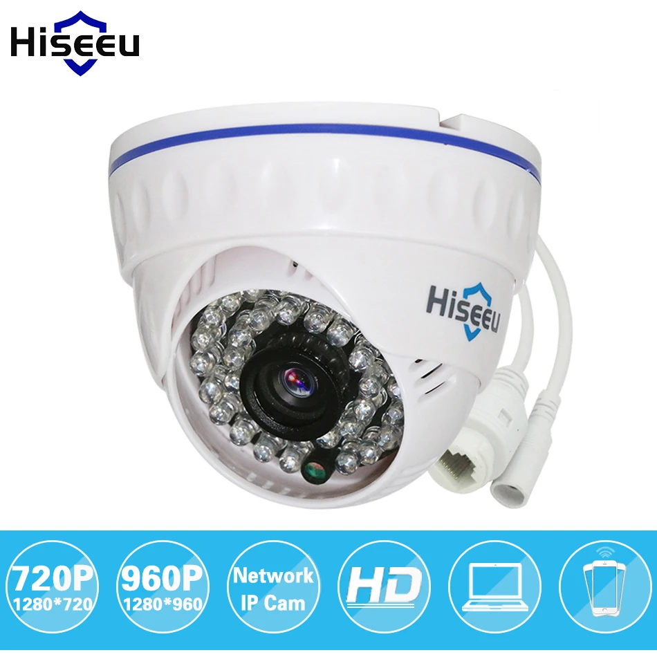 Hiseeu 720 P 1.0mp 960 P 1.3mp Семья купольная безопасности IP Камера Onvif 2.0 Крытый ИК Ночное видение P2P бесплатная доставка hcr5