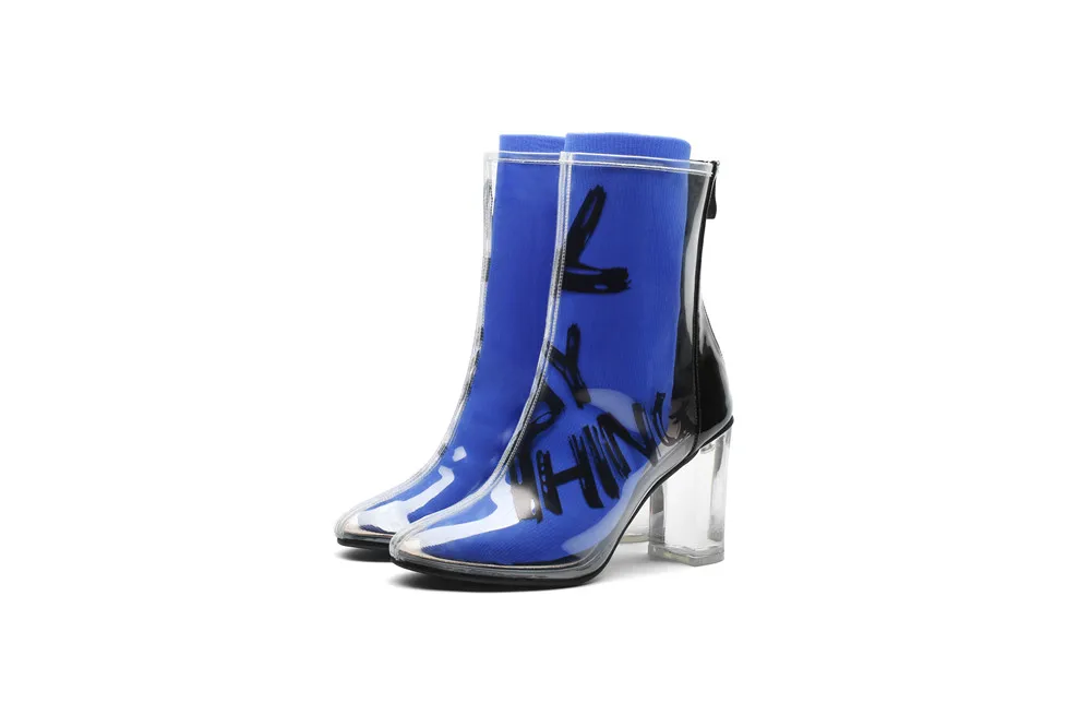 Mcacchi/Новое поступление; прозрачные ботильоны на высоком каблуке; женские прозрачные ботинки с острым носком и стразами; шикарные слипоны с граффити; Mujer