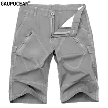 Мужские шорты хлопок модные карманы на молнии в стиле милитари прямое длины до колена зеленый серый хаки Повседневное мужские короткие штаны