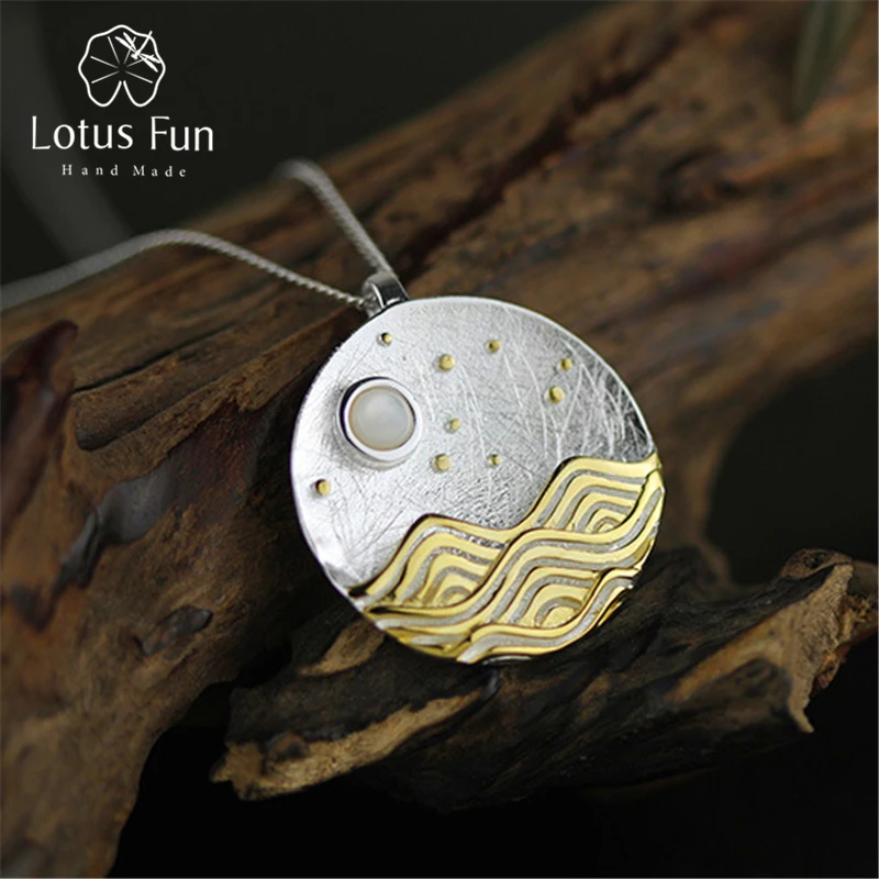 

Lotus Fun Real 925 Sterling Silver Natural Handmade Fine Jewelry The Moonlight Design Pendant without Chain for Women