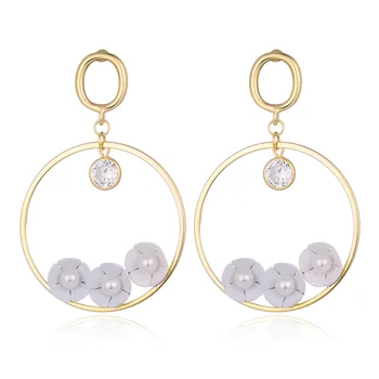 

Hongye Large Dangler Drop Earrings for Women Pearls Romantic Floral Gold Tone Female Big Dangling Eardrop Fashion Jewelry Gifts