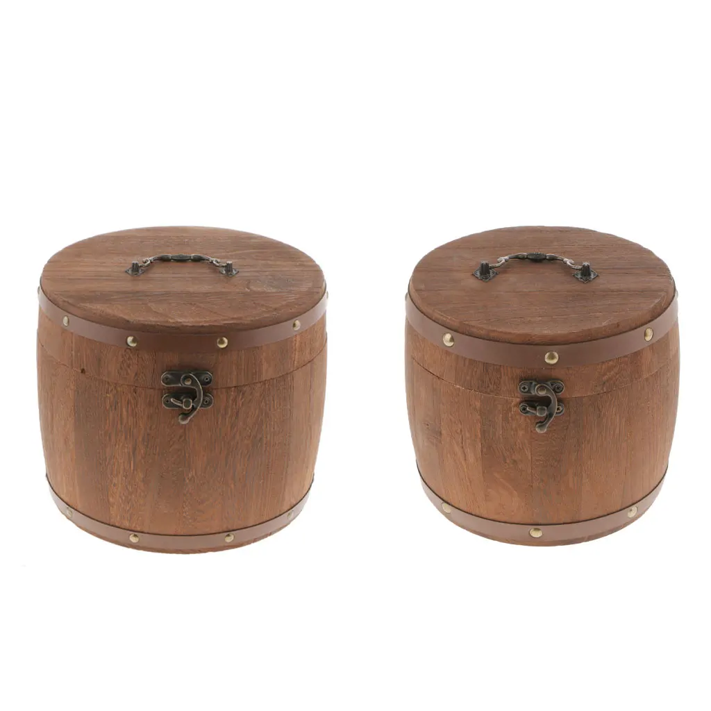 Large Wooden Barrel Canister Storage Caddy for Tea Leaf Flour Coffee Bean