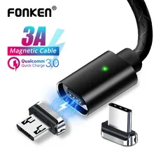 FONKEN Magnetic Micro USB Cable Magnet USB Type C Charging Phone Cable 3A Mobile Quick Charger Cord Android Fast Data Cables
