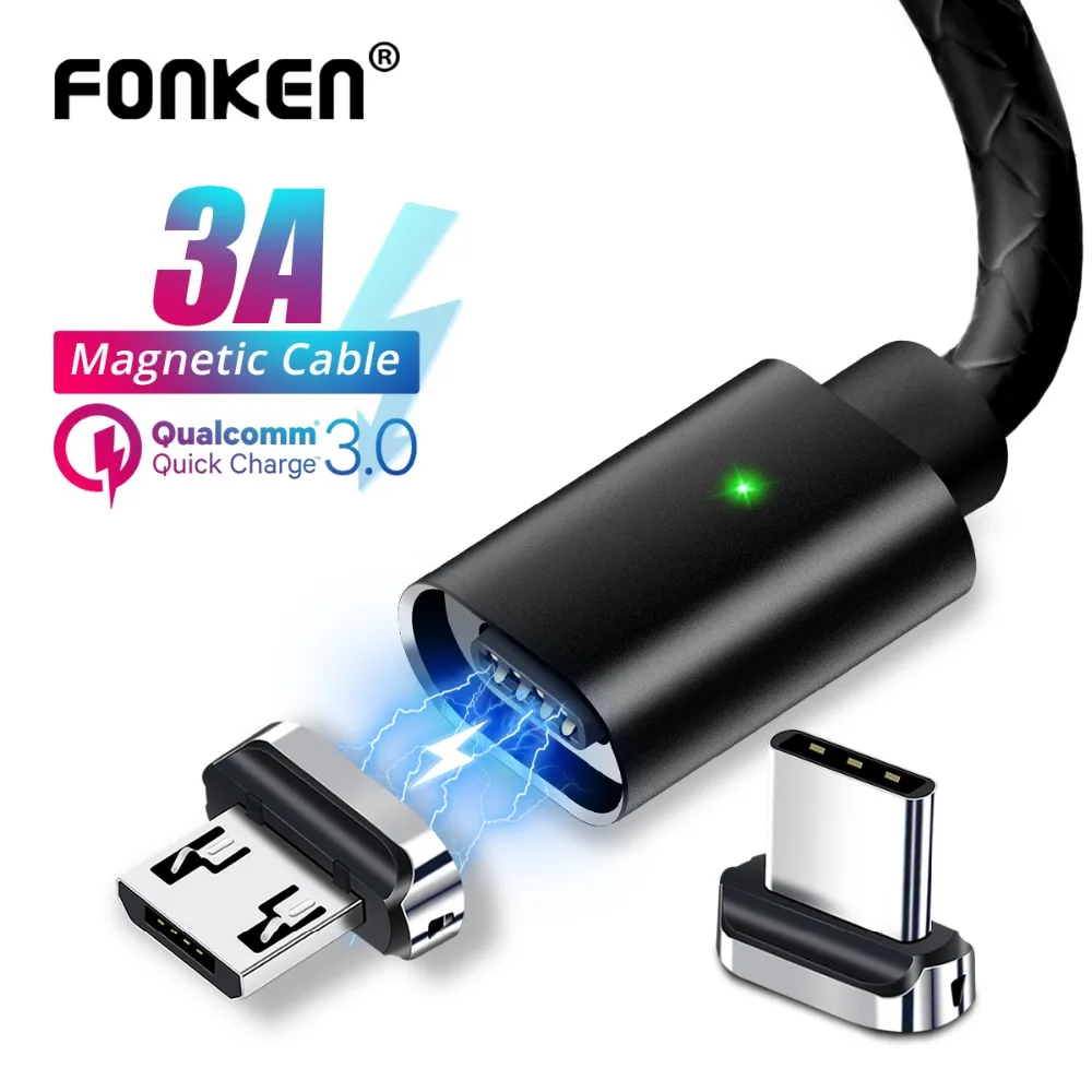 FONKEN USB مغناطيسي صغير كابل المغناطيس USB نوع C شحن الهاتف كابل 3A المحمول سريعة كابلات البيانات شاحن الحبل الروبوت سريع FONKEN USB مغناطيسي صغير كابل المغناطيس USB نوع C شحن الهاتف كابل 3A المحمول سريعة كابلات البيانات شاحن الحبل الروبوت سريع