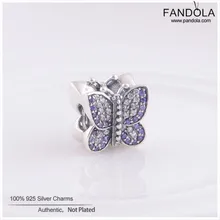 Игристые Бабочка Фиолетовый CZ привлекательный, подходит, Европейский Браслеты серебряные бусины 925 пробы DIY Изготовление ювелирных изделий из драгоценных камней Berloque(брелоков