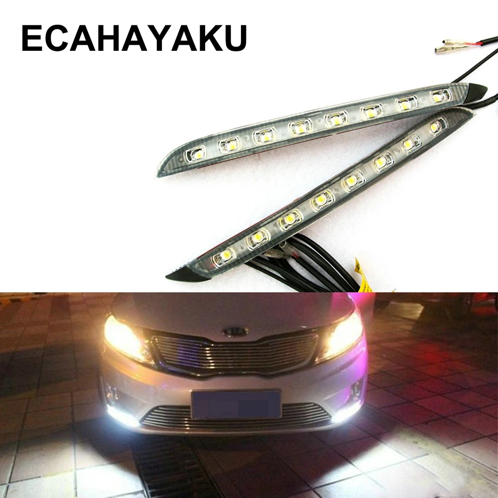

ECAHAYAKU 1 pair LED day Daytime Running Light with yellow turning signal light DRL For KIA K2 New RIO DRL 2011-2014 Car styling