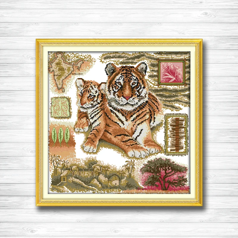 African animal tiger decor painting counted printed on canvas DMC 11CT 14CT Cross Stitch kits