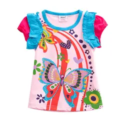 Футболка с короткими рукавами для девочек Летняя хлопковая одежда с принтом бабочка с блестками для маленьких девочек Милая футболка