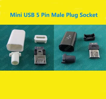 

100sets Mini USB 5 Pin Male Plug Socket Connector&Plastic Cover for DIY Black white