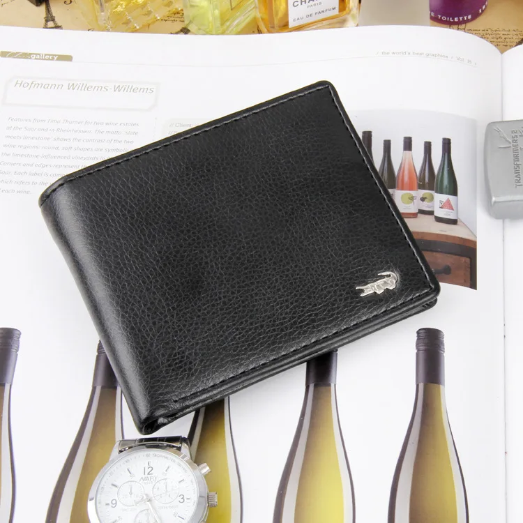 Promotion! Two logos most value Quality assurance Cowhide wallet Men's soft dough leather wallet crocodile man wallet 