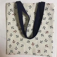 Yile вручную открыть из хлопка и льна эко Повседневное хозяйственная сумка с рисунком якоря и без подкладки L455