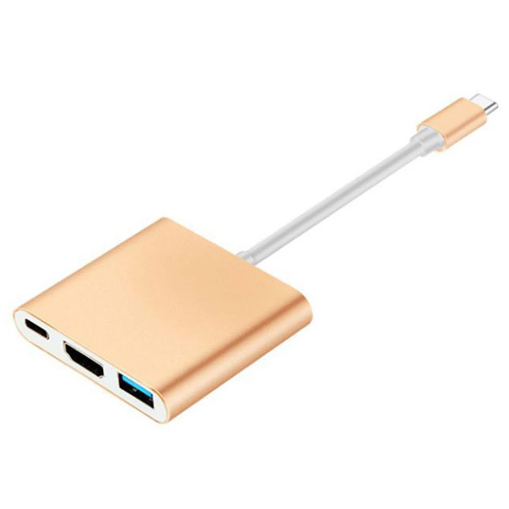 GOLD 3 в 1 концентратор адаптер type-C к HDMI+ type-C+ USB разветвитель электроадаптер для зарядки кабель usb type C концентратор к Hdmi для MacBook Pro - Цвет: GOLD