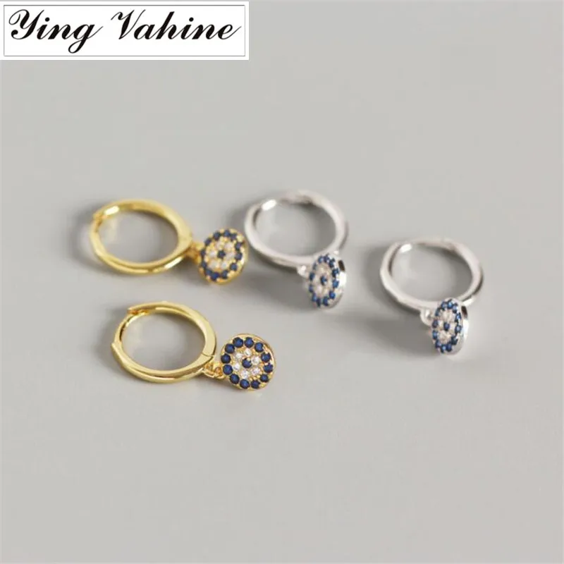 Ying Vahine серьги-сглаз стерлингового серебра 925 пробы круглые циркониевые Изящные голубые глаза кулон маленькие серьги-гвоздики для женщин