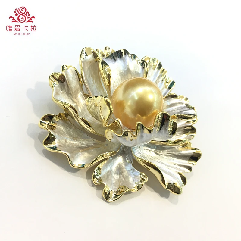 Weicolor очень красивый цветок формы Большой 14/16 мм Круглый Золотой и белый перламутр, брошь в виде