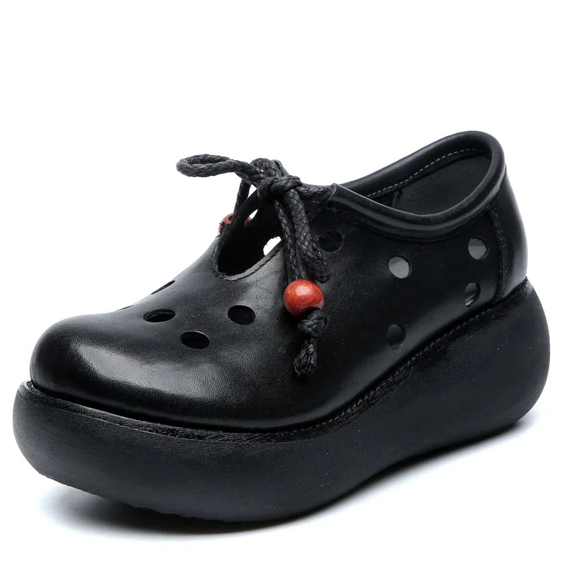 DRKANOL/Летняя обувь ручной работы в винтажном стиле женская обувь на плоской платформе г., дышащая женская обувь на платформе без застежки из натуральной кожи