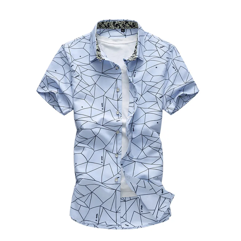 Новые Летние Высокое качество Для Мужчин's рубашки для мальчиков короткий рукав печатных Повседневное зауженные официальные Для мужчин рубашка большого размера размеры XXXXL XXXXXL XXXXXXL 7XL - Цвет: Небесно-голубой