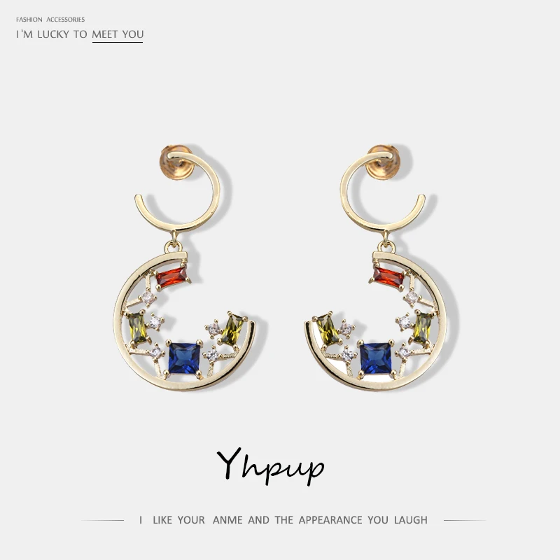 

Yhpup Sweet Romantic Moon Cubic Zirconia Dangle Earrings Copper Colorful Luxury Charm Earrings for Female Party Jewelry Gift New