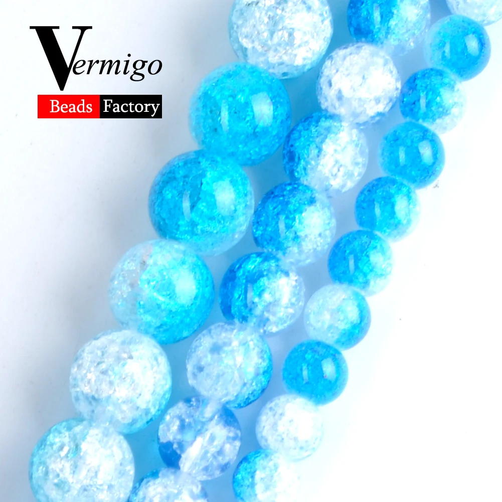 

Natural Blue White Snow Cracked Crystal DIY Necklace Bracelet For Jewelry Making Wholesale Round Loose Spacer Beads 6mm-12mm 15"