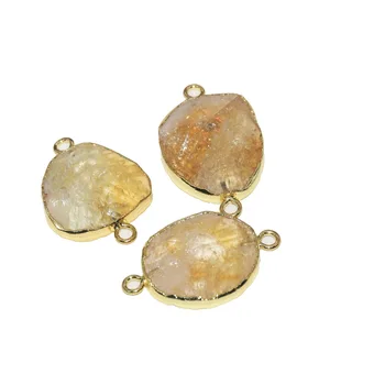 

Natural Crystal Quartz Charm Necklaces Pendant femme 2019 Double loop Big Irregular Slice letter gem stone connector for women