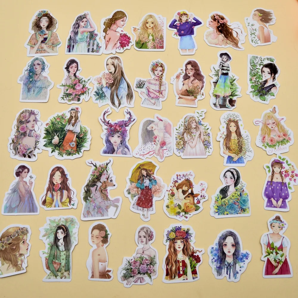 30 шт. Kawaii youthful pretty girls small sticker Self-made flower Blooming girl sticker s/flower paper sticker