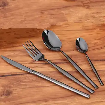 KTL 24Pcs Gold Silver Black Dinnerware Set 304 Stainless Steel Dinner Steak Knife Fork Scoops Cutlery Set Tableware Set Gift