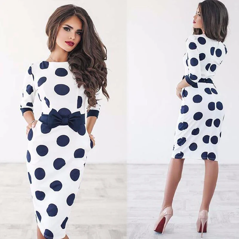 Womens Dresses 2017 Bodycon Polka Dot Party Dresses Casual Half Sleeve Sexy Elegant Midi Club Dress Vestidos De Festa LJ9219R 10