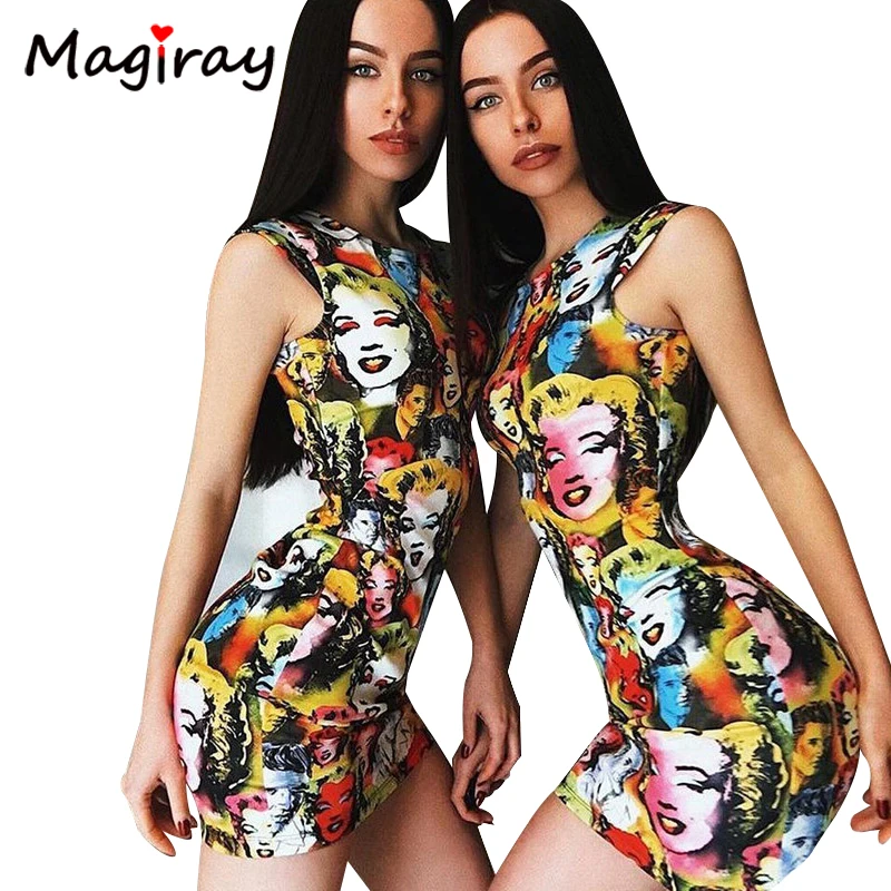 Magiray Marilyn Monroe Print Y Mini Dress Women 2018 Summer Magiray Marilyn Monroe Print Y Mini Dress Women 2018 Summer Bodycon Cup Sleeve Punk Club Party Vestidos Robe Femme C269 In Dresses From S