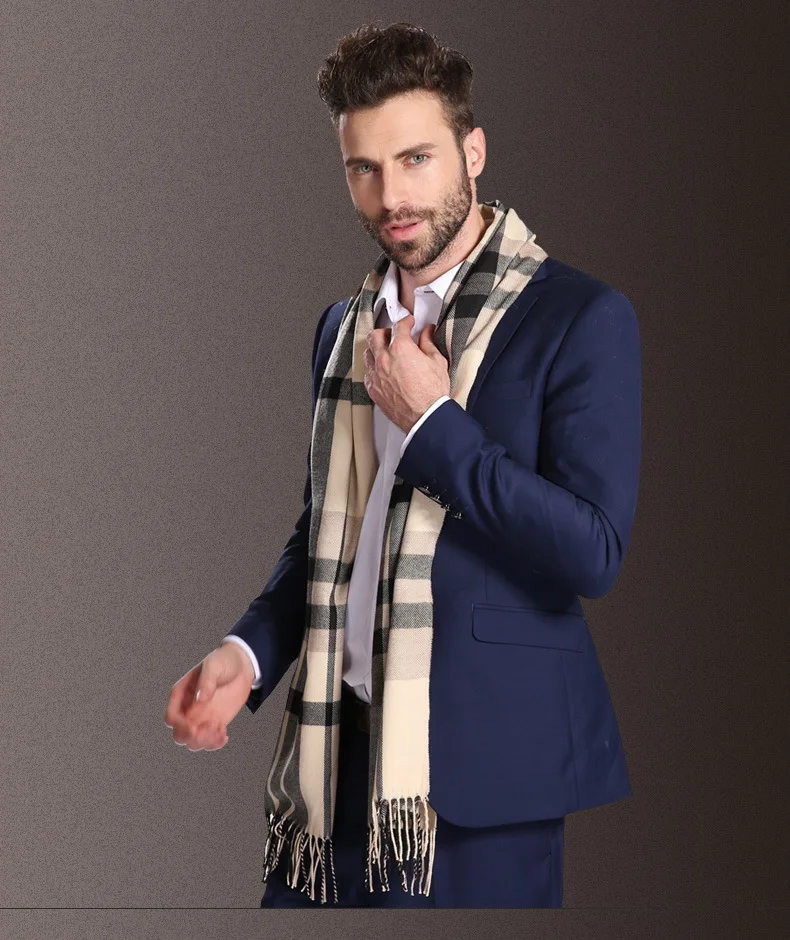 2021 New Europe Fashion Shawl Scarves Men Winter Warm Tartan Designer Scarf Business Sjaal Plaid Cotton Wraps Bufanda Foulard