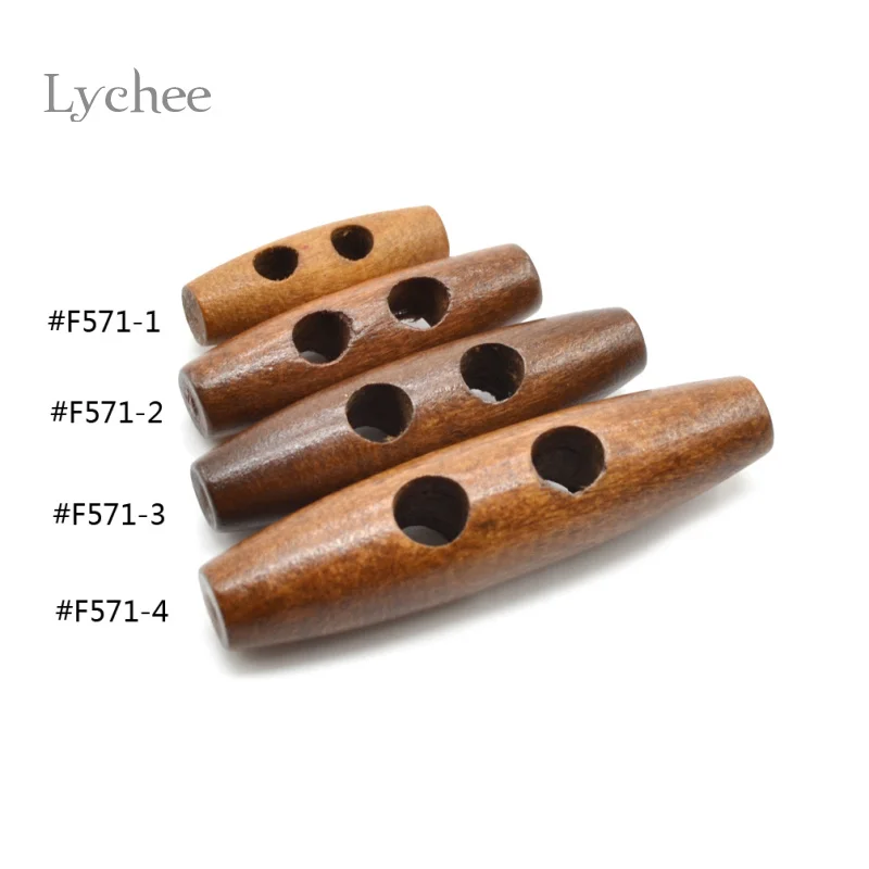 

Lychee Life 10 Pieces Brown Wooden Toggles Button Olive Shape Long Two Holes Buttons For Duffel Coat