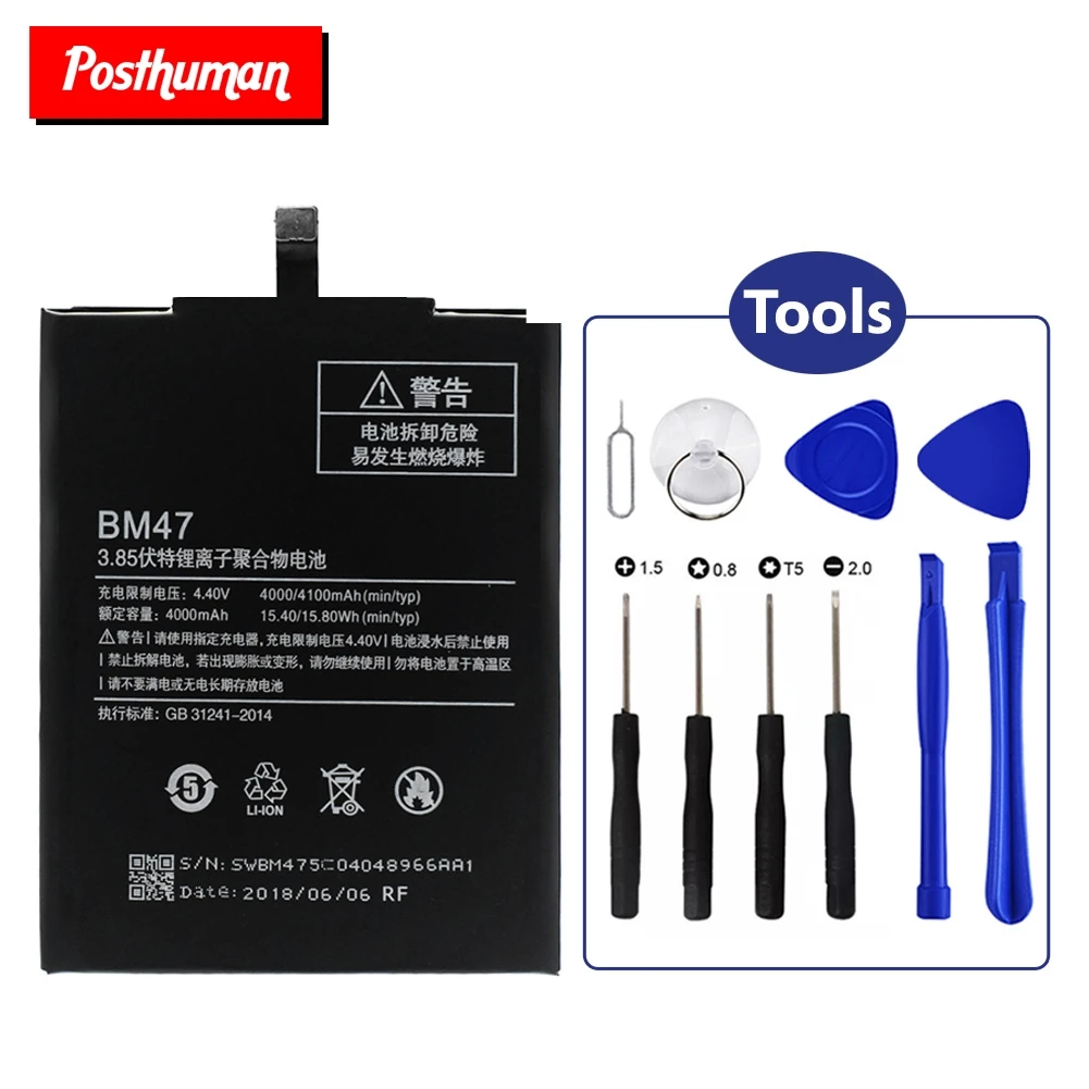 

BM47 Battery 4000mAh High Capacity For Xiaomi Redmi 3 3S 3X + Opening Tools Rechargeable Lithium Li-Po phone battery