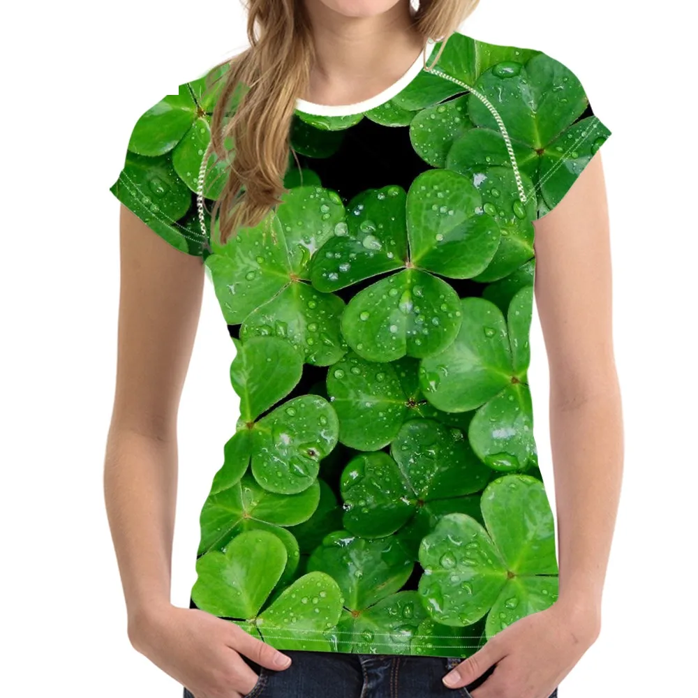

Fashion Irish Shamrocks Pattern Woman's T Shirts Brand Designer Casual Girls Tshirts Streatwear Green Short Top Tees