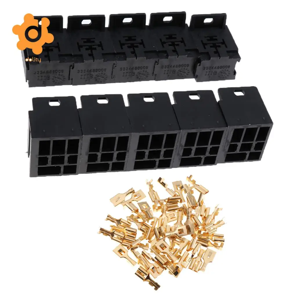 10 Pieces Automotive 5 Pin Relay Socket Holders with 6.3mm Copper Terminals