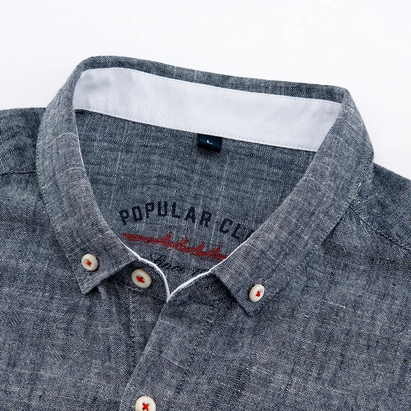 Men's Regular-Fit Shirt Cotton Line Long Sleeve Loose Business Dress Pure Color Button Shirt Men Blue White Tops Camisa Hombre L cotton shirt long sleeve shirt men casual shirt